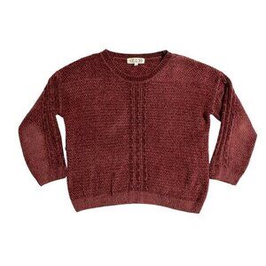 Pink Rose Chenille Sweater 3/4 Sleeve Pullover Rust Brown SZ M